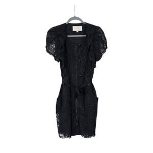 Leifsdottir Anthropologie Black Lace Gothic Romantic Belted Mini Dress, Size 4